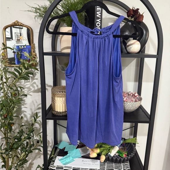 Green Envelope Royal Blue Sleeveless Blouse size large - Picture 1 of 5